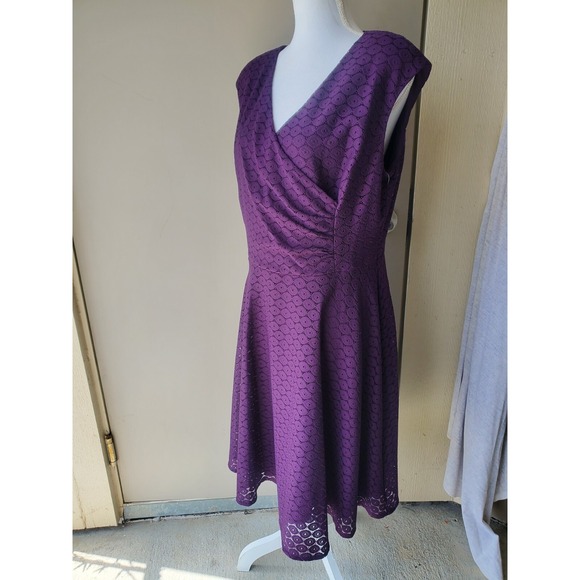 Black Label by Evan Picone Dress Womens 14 Purple Faux Wrap Elegant Classic NWTs - Picture 2 of 16